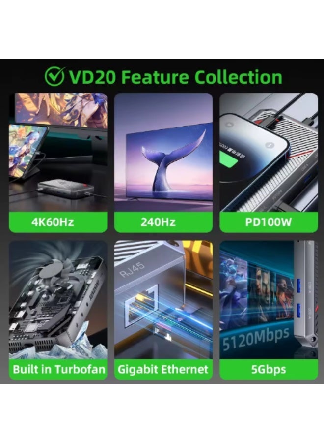 بيفا محطة إرساء التقاط الفيديو PIVA VD20 الجديدة PD100W شحن سريع 4K60 هرتز 2K144 هرتز 1080P240 هرتز USB3.2 HDMI2.0 جيجابت البث المباشر - Image 2